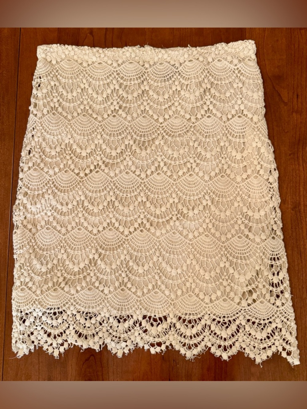👒 Valerie Bertinelli Linen & Cotton Crochet Ivory Lace Skirt Size 6 Boho Coastal